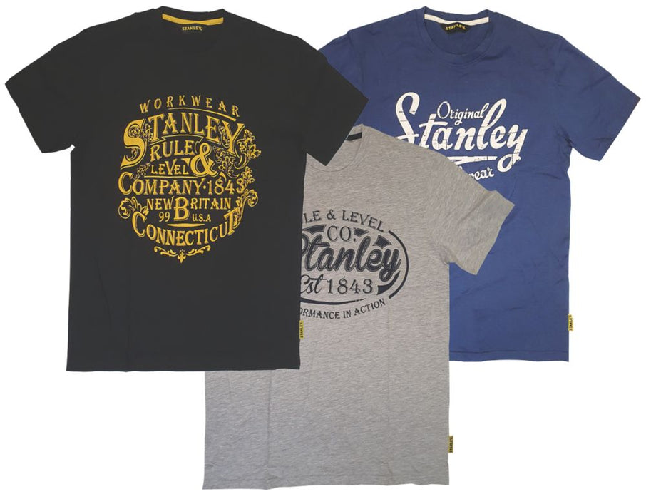 T-shirts à manches courtes Stanley Benton 1 noir, 1 bleu et 1 gris, taille L, tour de poitrine 45", lot de 3