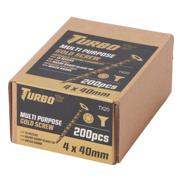 Turbo TX  TX Double-Countersunk Self-Drilling Multipurpose Screws 4mm x 40mm 200 Pack