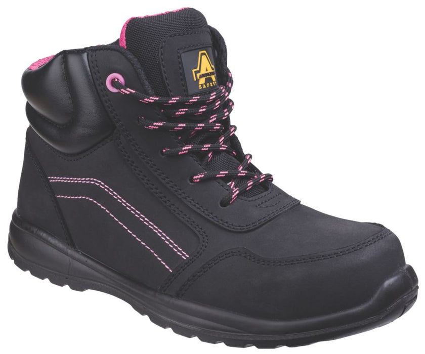 Amblers Lydia Metal Free Ladies Safety Boots Black  Pink Size 7