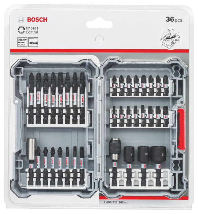 Bosch, puntas de destornillador de control de impacto variadas con vástago hexagonal de 1/4", juego de 36 piezas