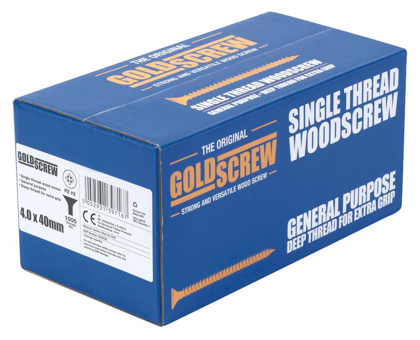 Goldscrew  PZ Double-Countersunk Multipurpose Screws 4 x 40mm 1000 Pack