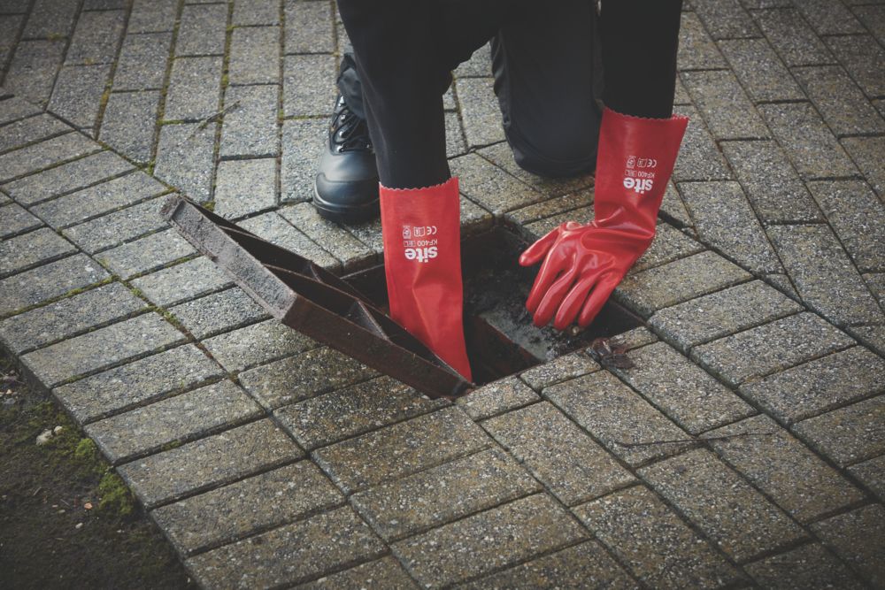 Site 400, guantes de mano y antebrazo de 16" en PVC, rojo, talla L