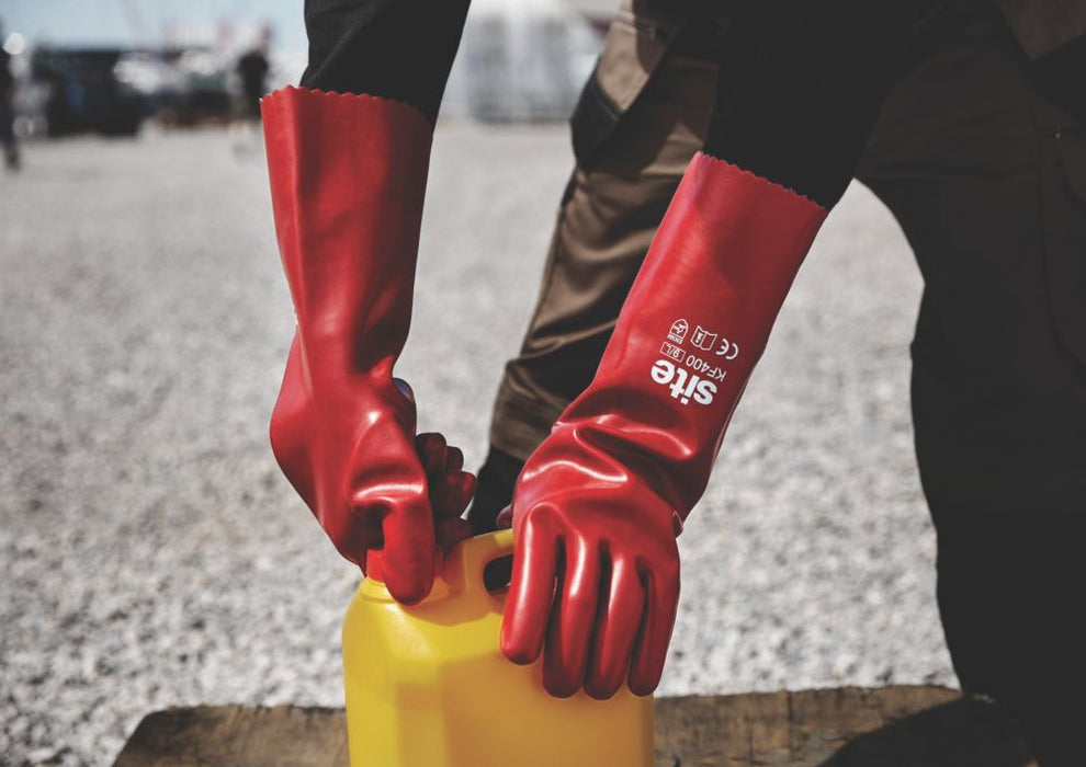 Site 400, guantes de mano y antebrazo de 16" en PVC, rojo, talla L