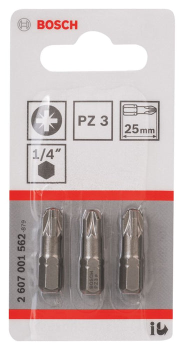 Bosch, puntas para destornillador PZ3 con vástago hexagonal de 1/4" de 25 mm, pack de 3