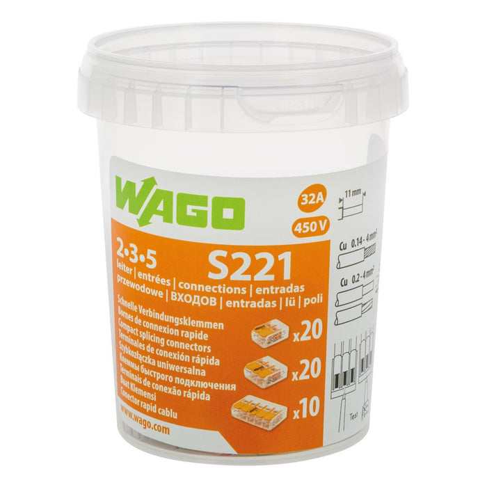 Wago - Pack de 50 conectores de palanca S221, 2/3 o 5 polos, 32 A