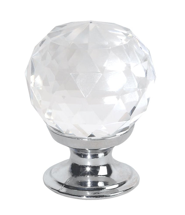 Modern Cabinet Knobs Faceted Glass  Polished Chrome 30mm 2 Pack