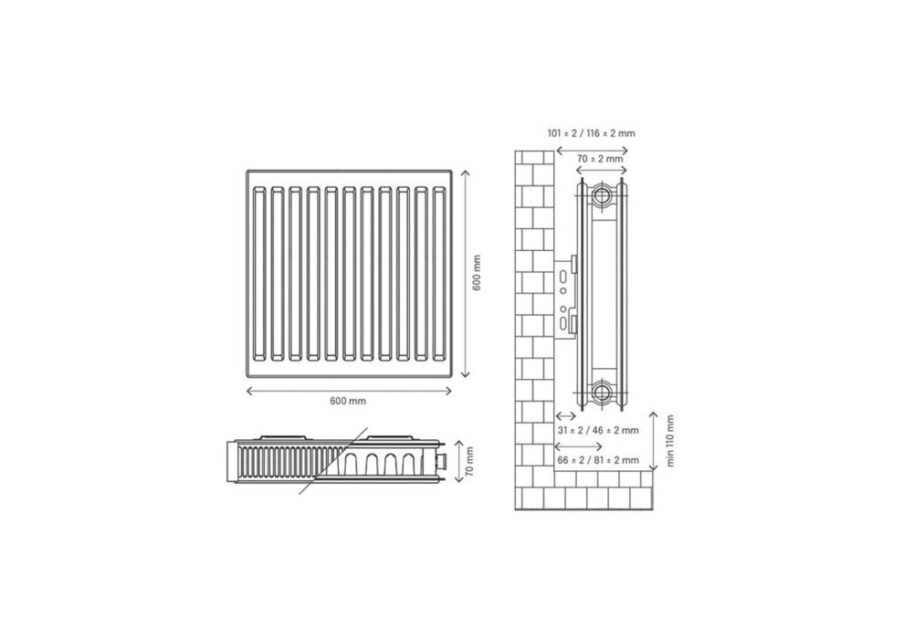 Grzejnik konwektorowy typu 21 dwupłytowy z pojedynczym ożebrowaniem Flomasta 600 x 600 mm biały 2736 BTU