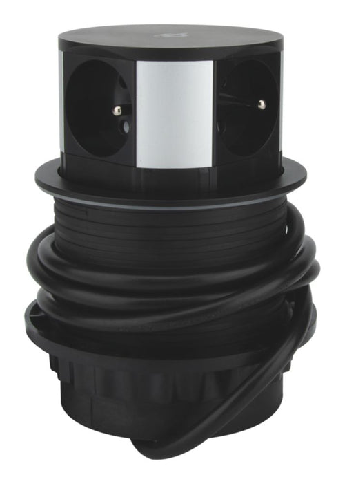 Otio - Bloque de carga por inducción retráctil no conmutado, 3 enchufes, USB, negro, 16 A/3 A, 1,5 m