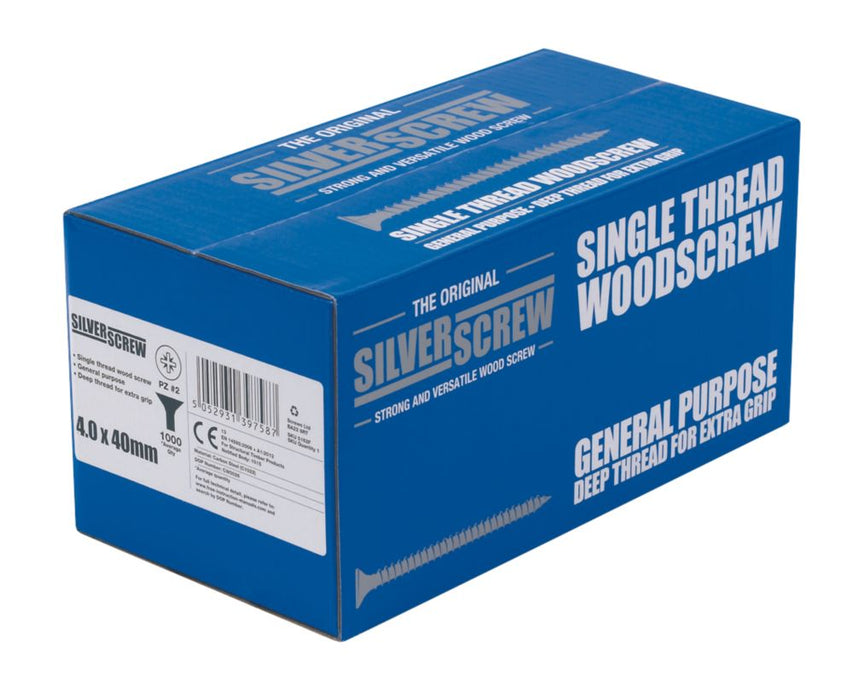 Tornillos autorroscantes multiuso PZ de doble avellanado Silverscrew, 4 mm x 40 mm, pack de 1000