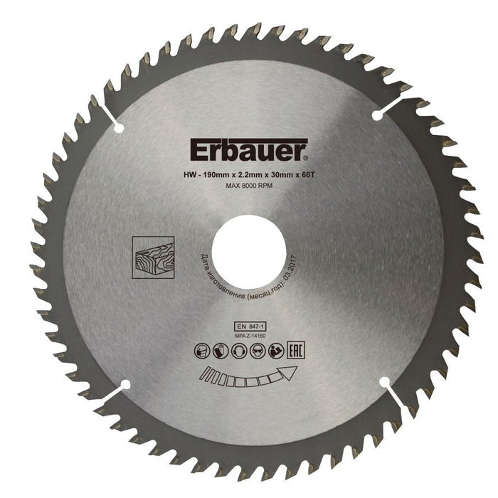 Erbauer, hoja de sierra circular para madera de 190 x 30 mm 60T