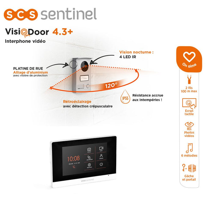 Interphone vidéo filaire SCS Sentinel écran 4,3 pouces blanc