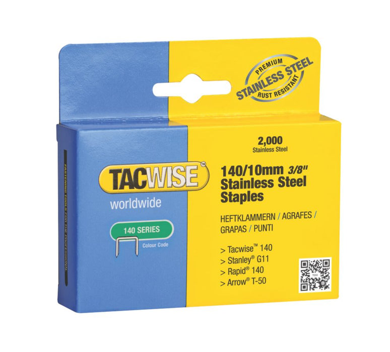 Lot de 2 000 agrafes Tacwise série 140 en acier inoxydable 10 x 10,6mm