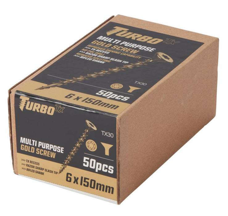Turbo TX  TX Double-Countersunk Self-Drilling Multipurpose Screws 6mm x 150mm 50 Pack