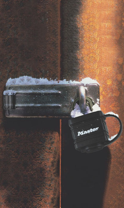 Master Lock - Aldaba y brida con candado negro de 110 mm