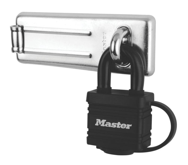 Master Lock, aldaba y brida con candado negro de 110 mm