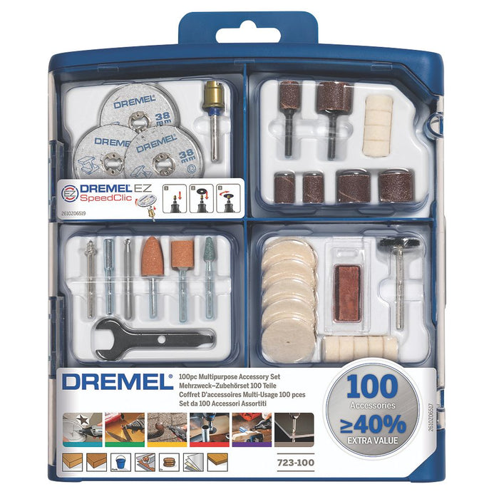 Dremel, kit de accesorios para multiherramientas 723 EZ SpeedClic, 100 piezas