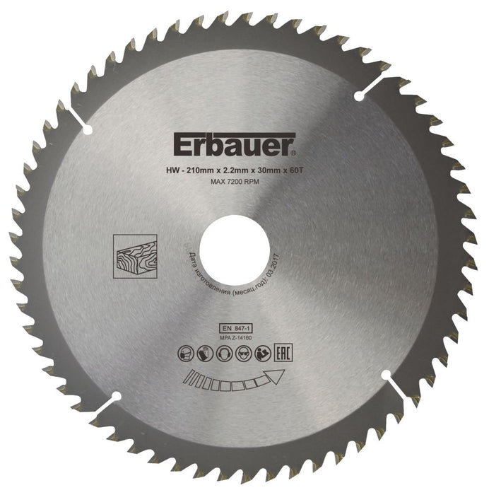 Erbauer, hoja de sierra circular para madera de 210 x 30 mm 60T