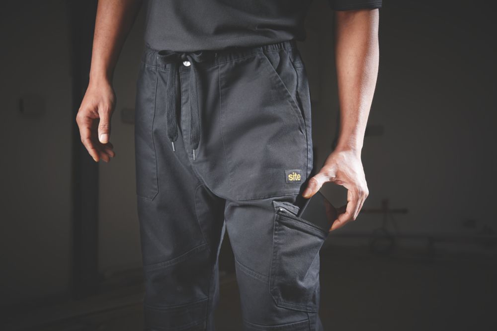 Site Tesem, pantalón de trabajo multibolsillo, negro (cintura 36", largo 32")
