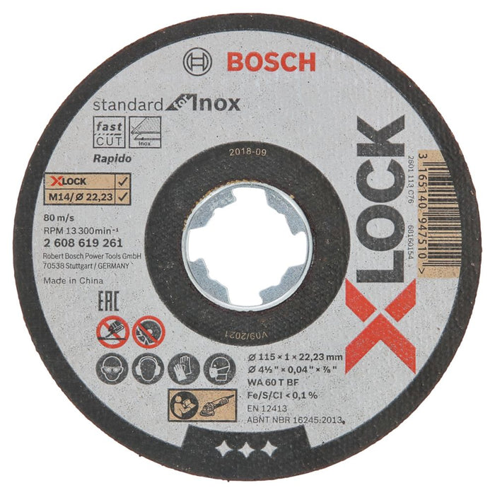 Lot de 10 disques à tronçonner pour acier inoxydable Bosch X-Lock 4½" (115mm) x 1 x 22,23mm