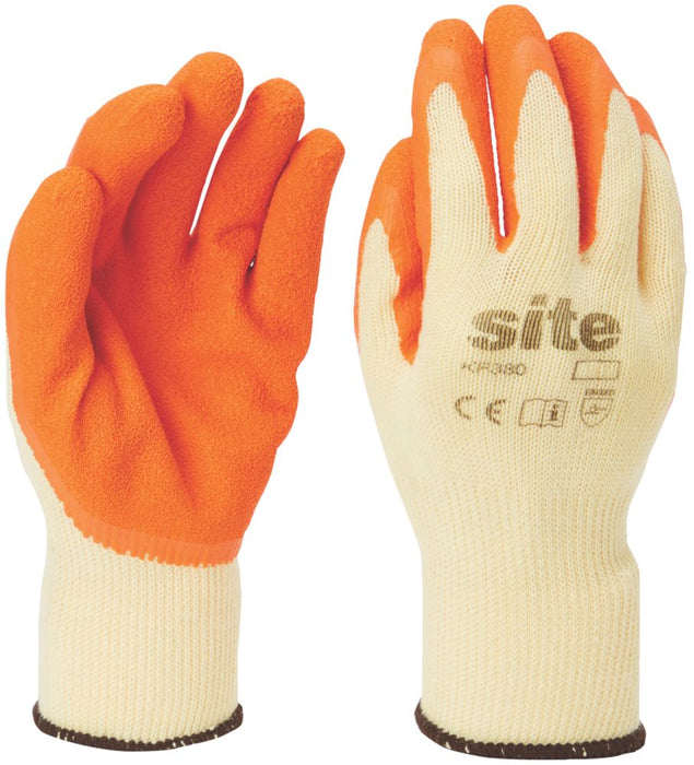 Site 380, guantes para construcción en látex, naranja/amarillo, talla L