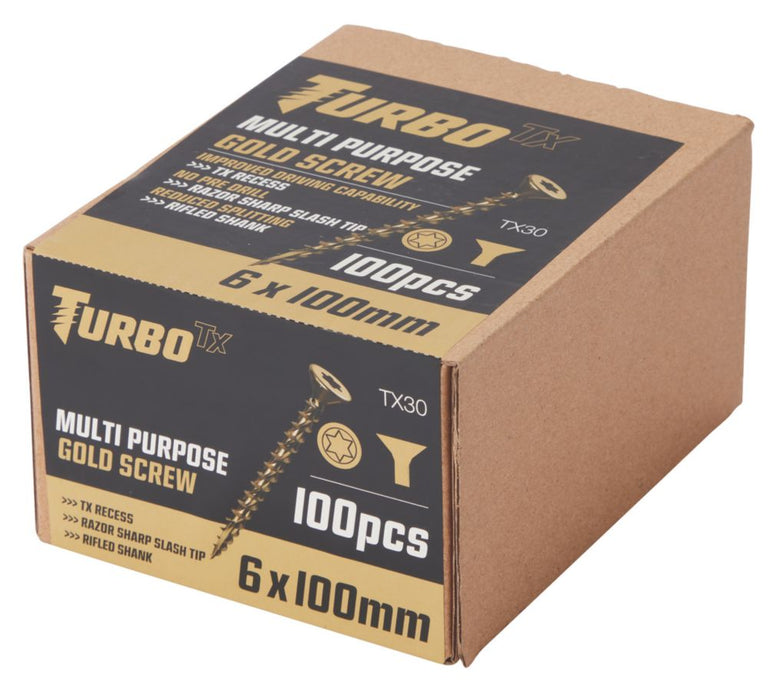 Turbo TX  TX Double-Countersunk Self-Drilling Multipurpose Screws 6mm x 100mm 100 Pack