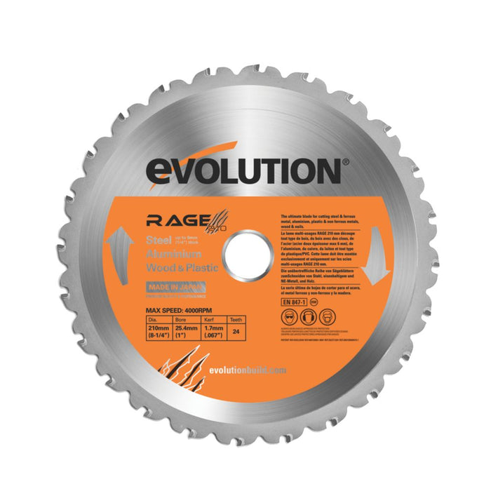 Evolution, hoja para sierra circular multimaterial de 210 x 25,4 mm 24T