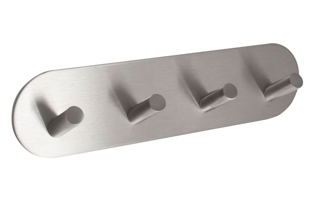 Eclipse 4-Hook Angled Coat Rail Satin Stainless Steel 191mm x 48mm