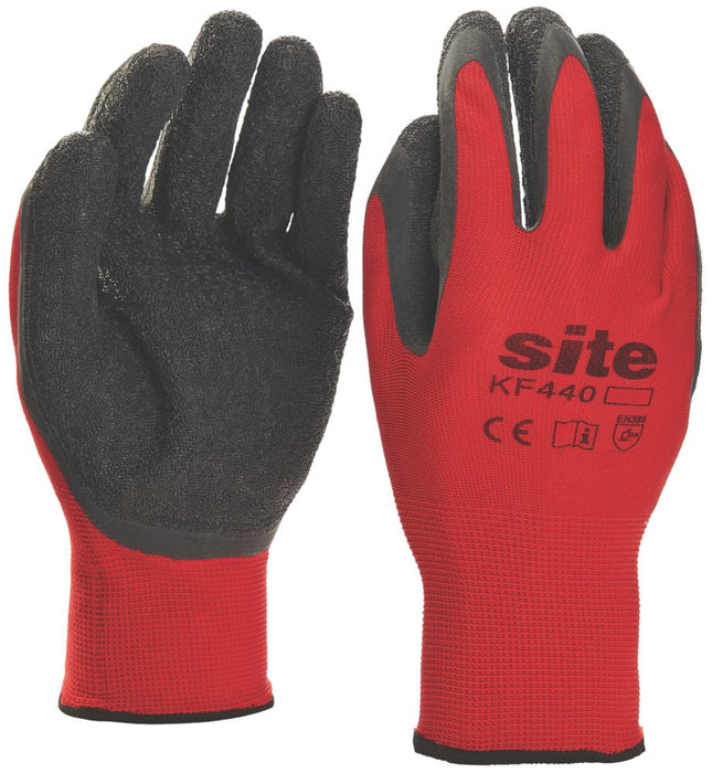 Site 440, guantes de agarre de látex superligeros, rojo/negro, talla M