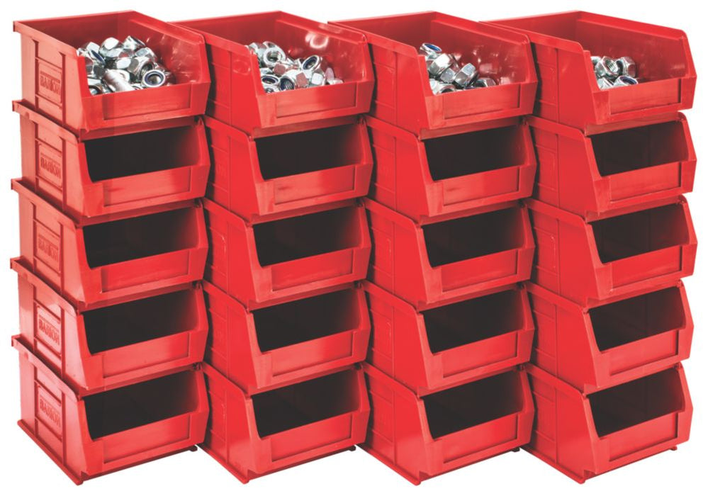 Barton - Pack de 20 contenedores de almacenaje TC2 semiabiertos en rojo de 1,27 l