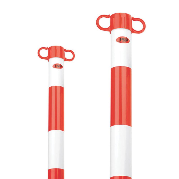 JSP, postes de soporte y bases para cadena de barrera, rojo y blanco, pack de 2
