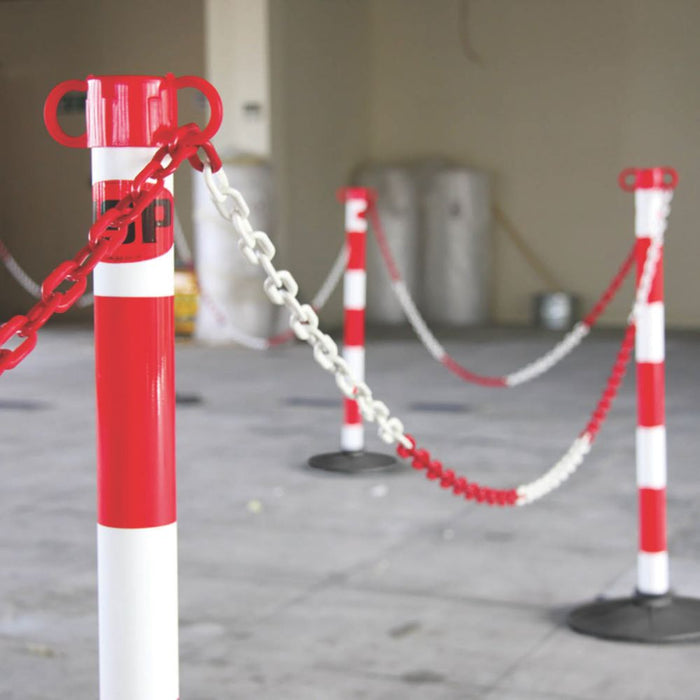 Poteaux de balisage et bases pour barrière à chaîne JSP blanc et rouge, lot de 2