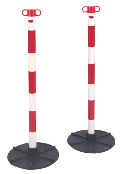 JSP, postes de soporte y bases para cadena de barrera, rojo y blanco, pack de 2