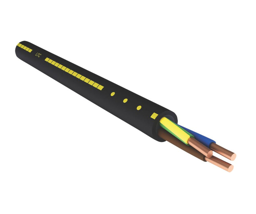 Kabel instalacyjny sztywny U-1000 R2V czarny 3-żyłowy 2,5 mm² zwój 50 m