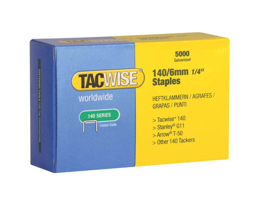 Grapas de alta resistencia galvanizadas Tacwise serie 140, 6 mm x 10,6 mm, pack de 5000