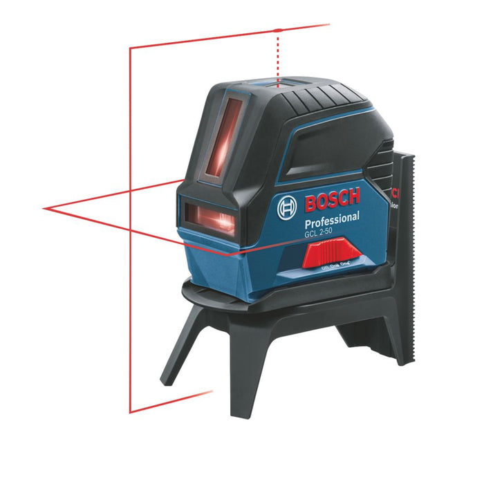 Niwelator laserowy samopoziomujący z odbiornikiem, wyświetlający czerwone linie skrzyżowane Bosch GCL 2-50