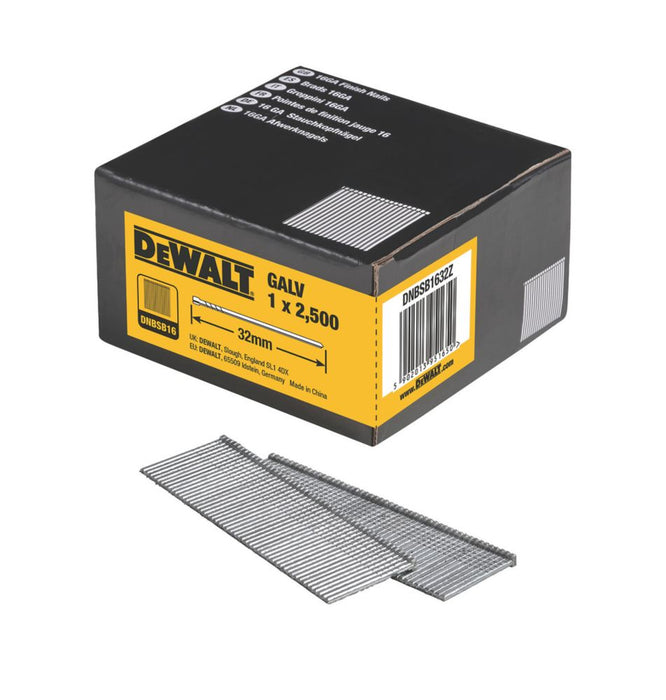 DeWalt Galvanised Straight Finish Nails 16ga x 32mm 2500 Pack