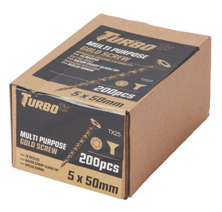 Turbo TX  TX Double-Countersunk Self-Drilling Multipurpose Screws 5mm x 50mm 200 Pack