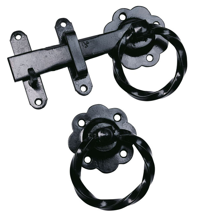 Pestillo de anilla retorcida para portón, negro, 152 mm