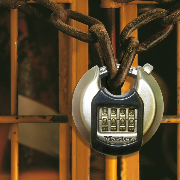Master Lock Excell - Candado de combinación de disco resistente a la intemperie, plateado, 70 mm