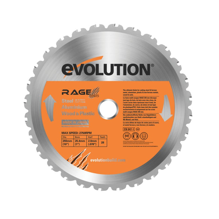 Evolution, hoja para sierra circular multimaterial de 255 x 25,4 mm 28T