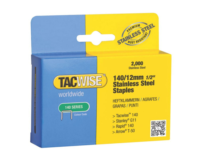 Lot de 2 000 agrafes Tacwise série 140 en acier inoxydable 12 x 10,6mm