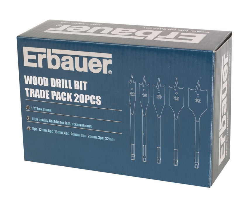 Erbauer, pack profesional de 20 brocas para madera