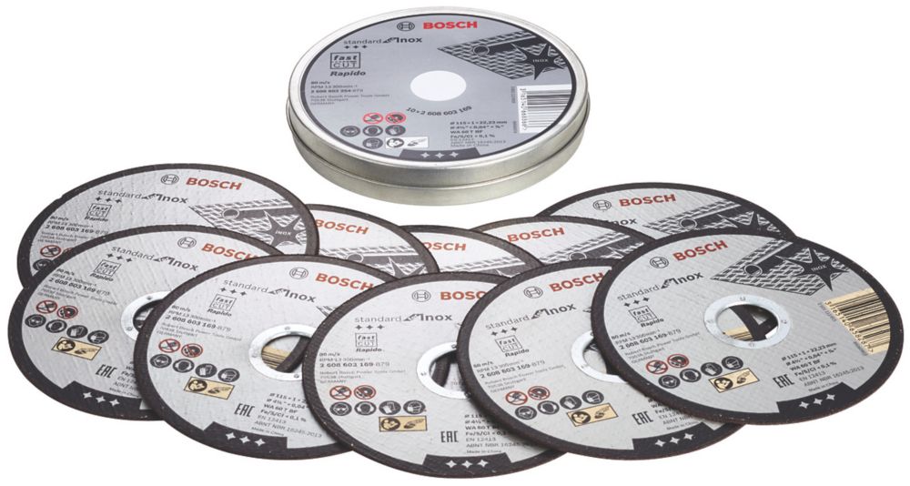 Lot de 10 disques à tronçonner pour métal Bosch 4½" (115mm) x 1 x 22,23mm