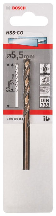 Bosch Twist Cobalt 2608585854 Straight Shank HSS Drill Bit 5.5 x 93mm