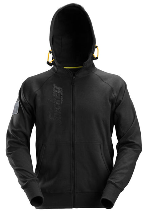 Snickers Logo, sudadera con capucha y cremallera de recorrido completo, negro, talla XXL (pecho 52")