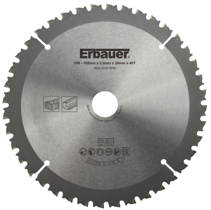 Erbauer, hoja para sierra circular multimaterial de 165 x 20 mm 40T