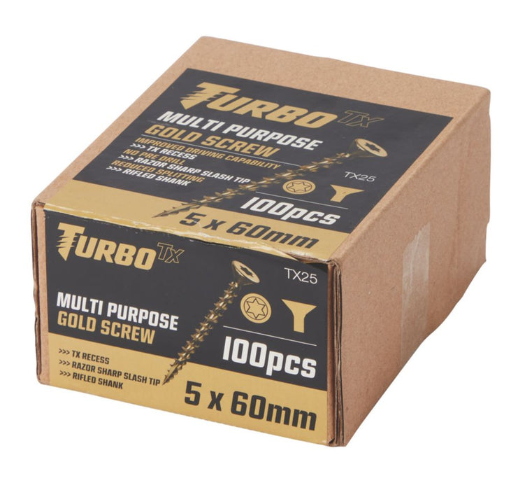 Tornillos autoperforantes multiuso de doble avellanado TX Turbo TX, 5 mm x 60 mm, pack de 100