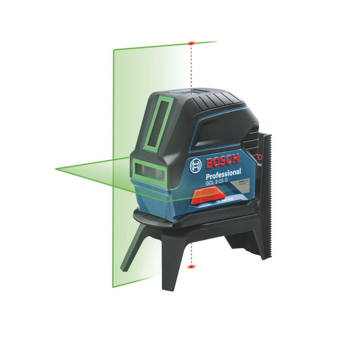 Samopoziomujący niwelator laserowy wyświetlający zielone linie skrzyżowane Bosch GCL215G