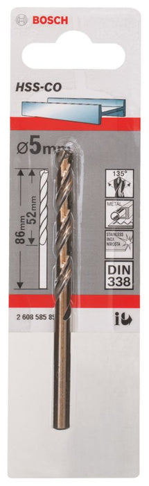 Bosch Twist Cobalt 2608585851 Straight Shank HSS Drill Bit 5 x 86mm
