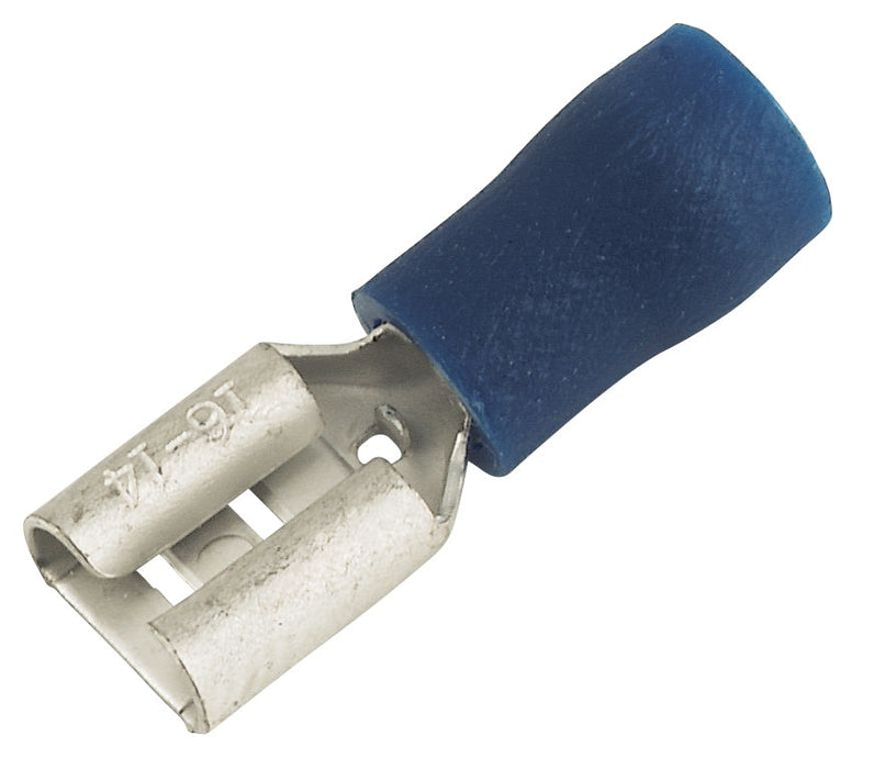 Terminal de crimpado a presión (hembra) con aislamiento, azul, 6,3 mm, pack de 100